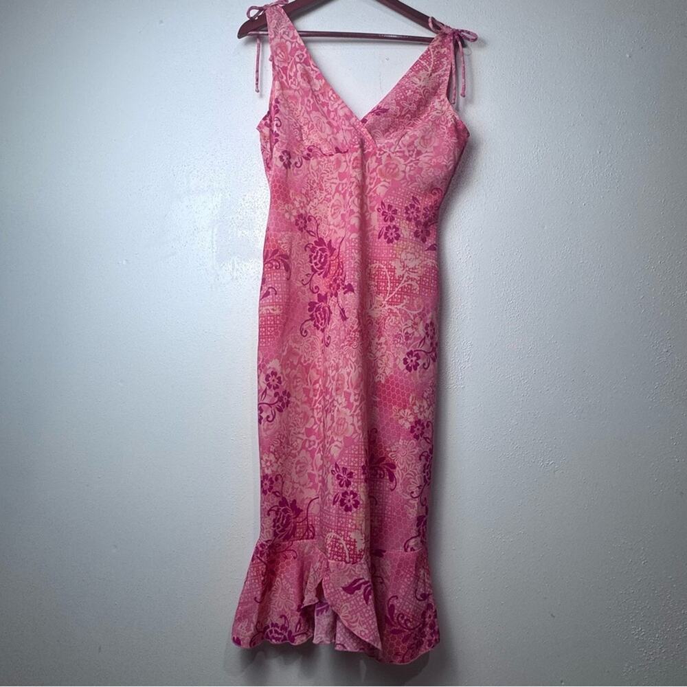 Vintage Pink Floral Sleeveless Ruffle Hem Midi Dress Women’s Size Medium - Picture 8 of 14